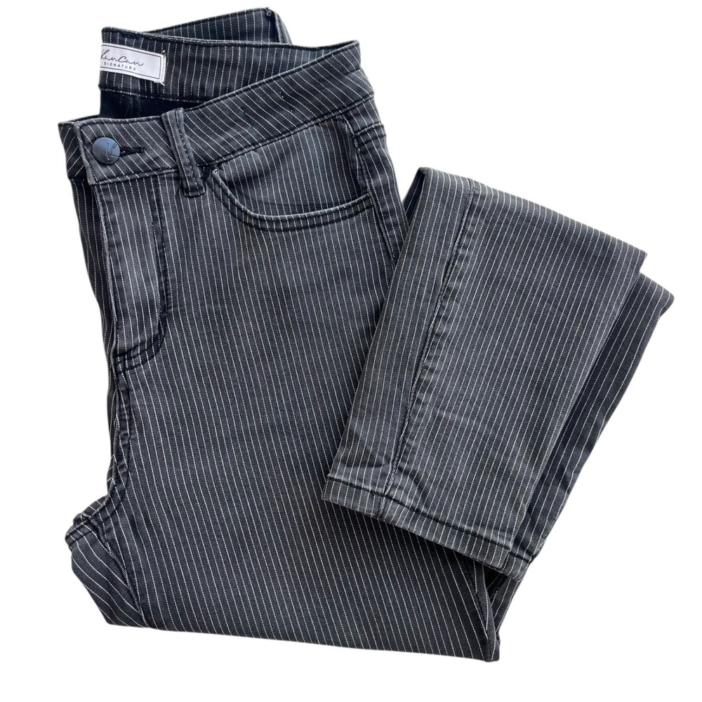 KanCan Signature Women's Sz 27 Gray White Pinstripe High Rise Ankle Skinny Jeans